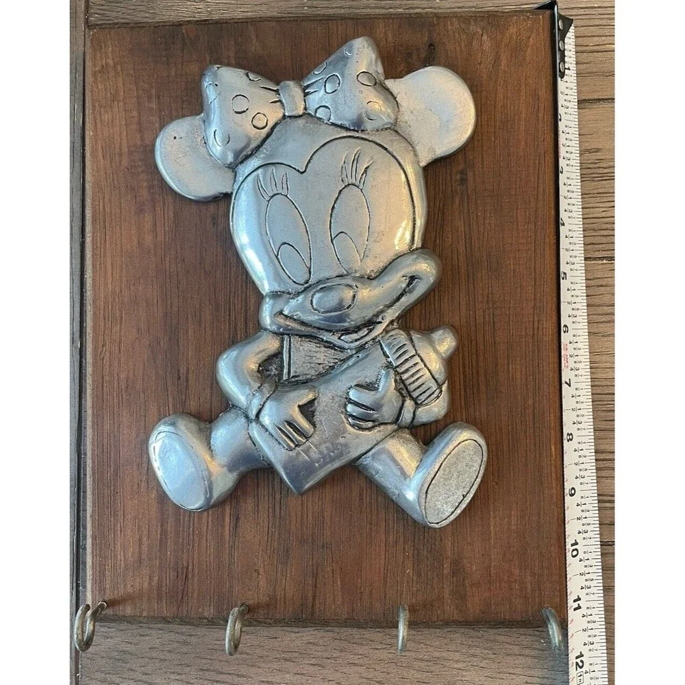 Vintage Disney baby minnie mouse pewter Wood Frame Nursery RARE Find 11x9
